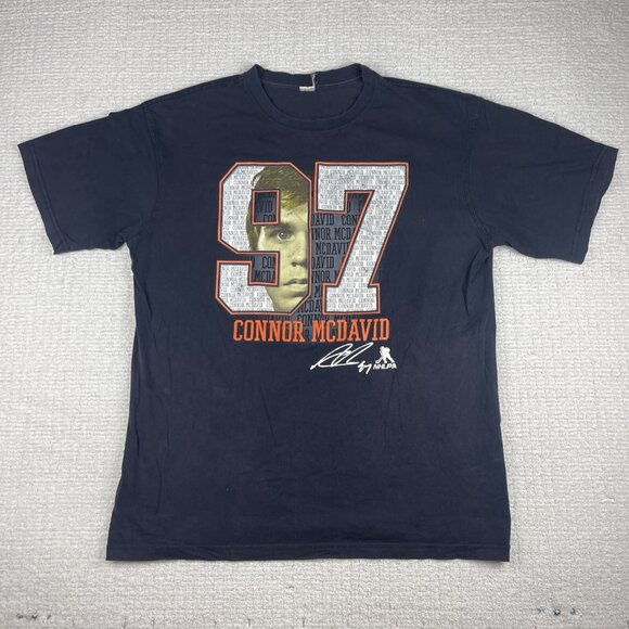 NHLPA Edmonton Oilers Connor Mcdavid #97 Big Graphic Blue Players Shirt (read) - Picture 1 of 16